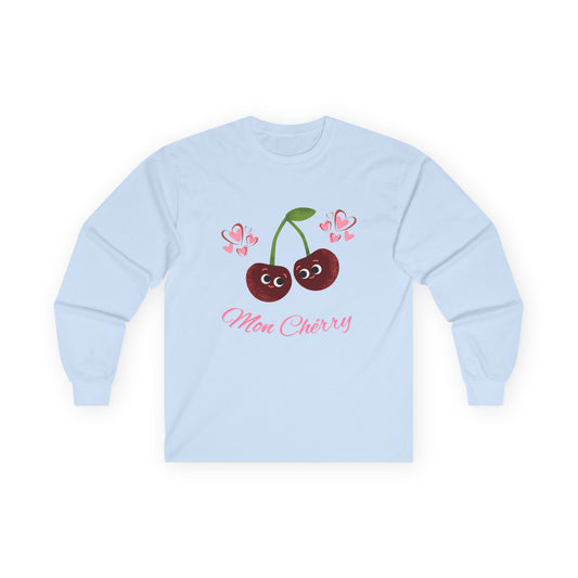 Cute Cherry Long Sleeve Tees, Playful Fruit Shirt, Valentine's Gift, Unisex Casual Wear, Fashionable Everyday Top
