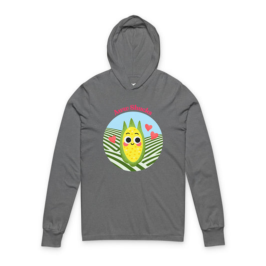 Unisex Hooded Long Sleeve Shirt with Cute Corn Design, Perfect Gift for Pun Lovers, Cozy Comfort, Everyday Use, Unique Graphic