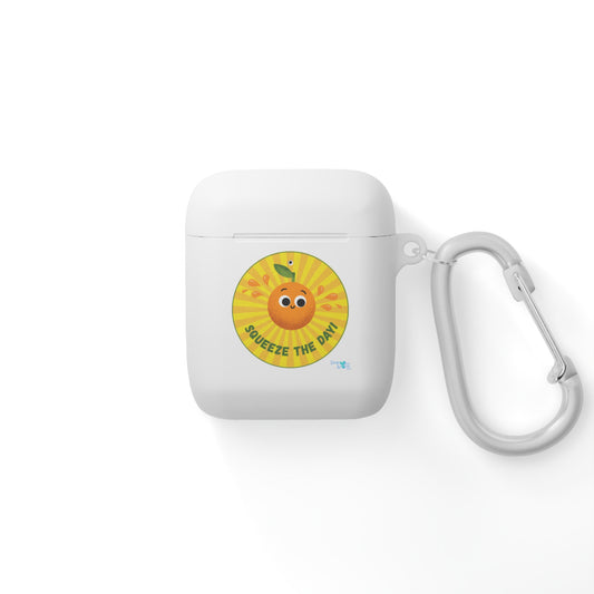 Cheerful AirPods Case, Squeeze the Day Design, Cute Orange Cover, AirPods Protector, Fun Gift for Music Lovers