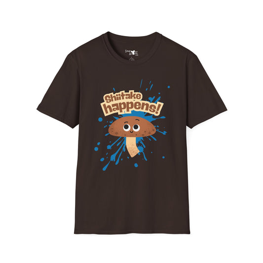 Shitake Happens T-Shirt, Funny Mushroom Tee, Unisex Softstyle Shirt, Casual Humor Top, Gift for Fun Lovers, Quirky Apparel