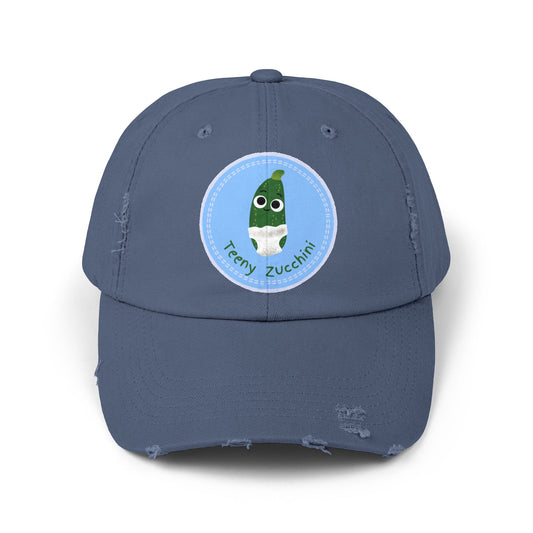 Unisex Distressed Cap with Funny Zucchini Character | Trendy Hats for Garden Lovers, Gifts for Him or Her, Casual Style Accessory