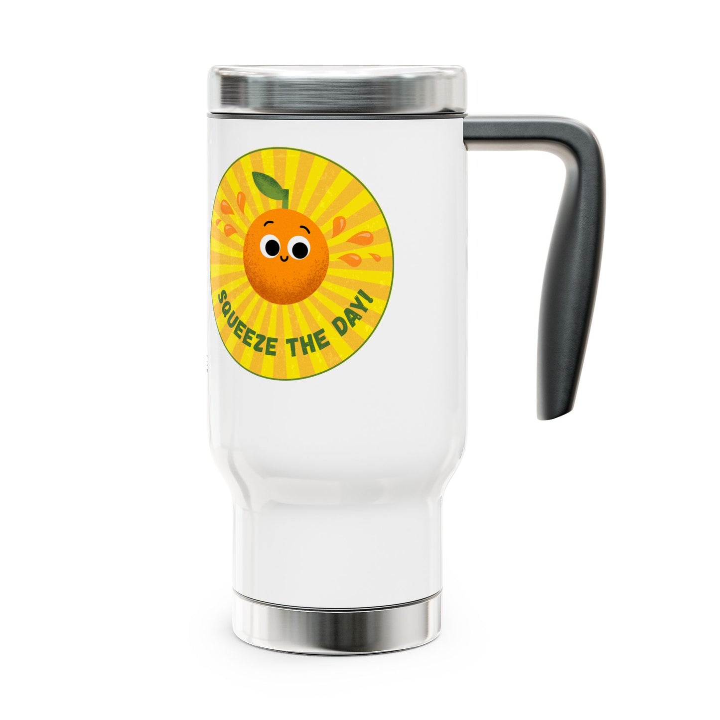 Travel Mug with Handle, Cute Orange Design for Coffee Lovers, Gift for Teachers, Friends, Summer Vibes, Squeeze The Day