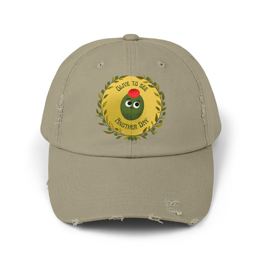 Olive to See Another Day Distressed Cap, Unisex Funny Pun Hats, Vintage Hat, Gift for Friends, Casual Wear