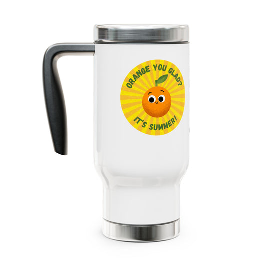 Cheerful Stainless Steel Travel Mug with Handle - Perfect for Summer, Gifts, Home, Outdoor Adventures, Kitchen Decor