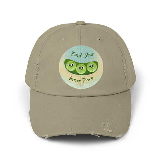 Find Your Inner Peas Distressed Cap, Unisex Baseball Hats, Funny Cap for Garden Lovers, Gift for Veggie Enthusiasts, Casual Everyday Wear