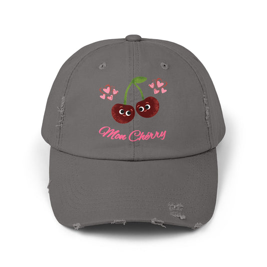 Charming Cherry Cap, Fun Distressed Hats, Gift for Moms, Cute Adjustable Cap, Summer Fashion Accessory, Casual Style Headwear