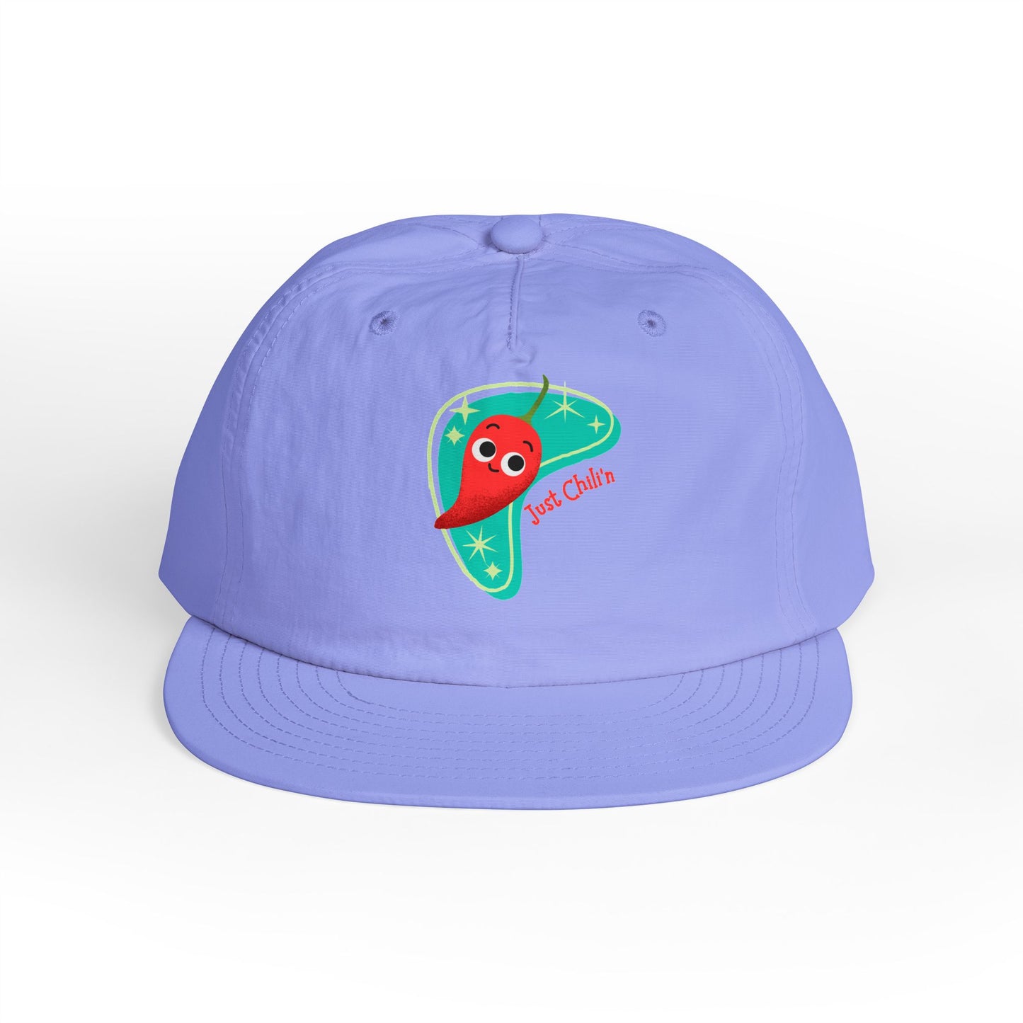 Surf Cap with Fun Chillin' Chili Design, Beach Apparel, Summer Hat Accessories, Gift for Food Lovers, Chill Vibes Cap, Surfing Headwear