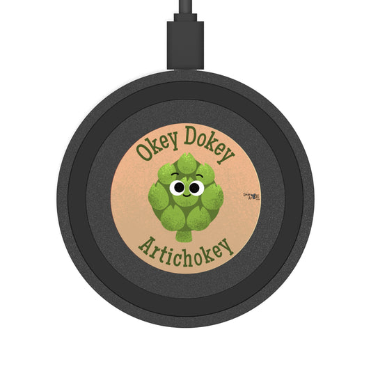 Okey Dokey Artichokey Wireless Charging Pad, Cute Charging Station, Funny Office Decor, Tech Gift, Bundle with Air Pod Case
