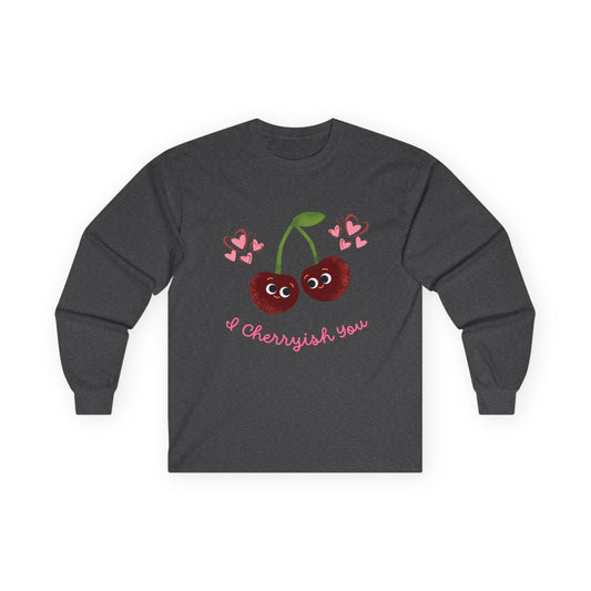 Cherry Love Long Sleeve Tees, Cute Valentine's Gift, Unisex Fun Shirt, Couple Matching Outfit, Seasonal Fashion Apparel
