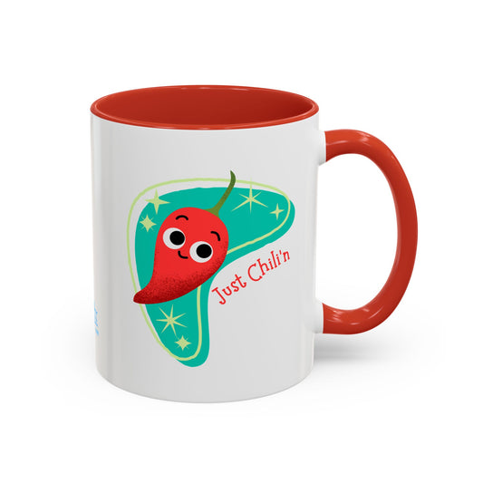 Cheerful Coffee Mug with Funny Chili Pepper Design, Cute Gift for Chili Lovers, Just Chillin Mug, Playful Kitchen Decor, Fun Coffee Cup