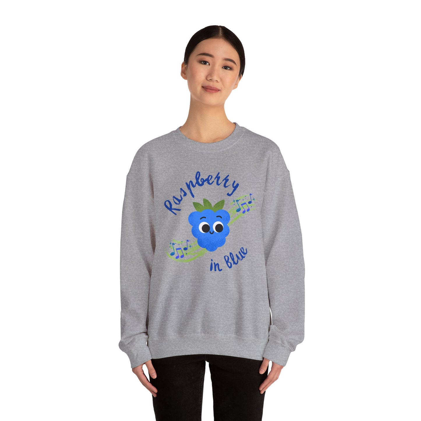 Raspberry in Blue Unisex Crewneck Sweatshirt, Funny Fruit Pun Cozy Sweatshirt, Graphic Sweatshirt, Gift for Music Lovers, Cute Casual Wear, Summer Vibes