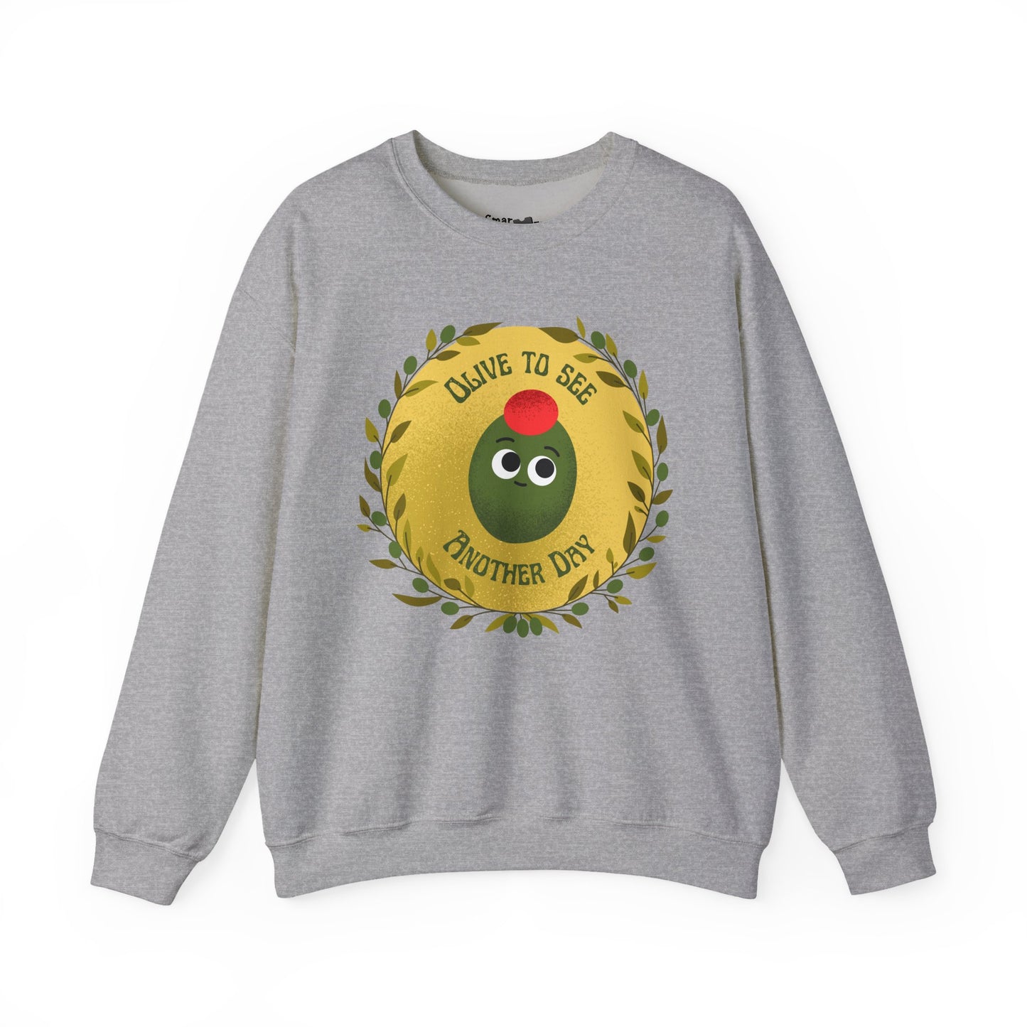 Olive To See Another Day Unisex Crewneck Sweatshirt, Funny Vegetable Pun, Witty Whimsical Design, Relaxed Comfort, Great Gift Idea