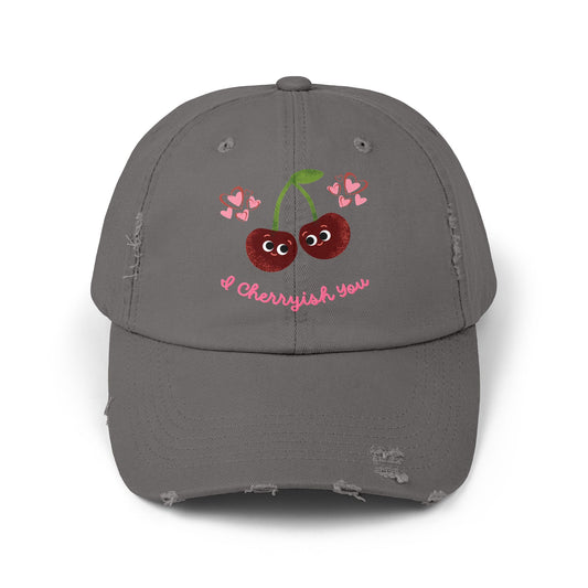 Cute Cherry Unisex Distressed Cap | Fun Summer Hats, Trendy Accessory, Casual Gift for Friends, Cheery Fashion