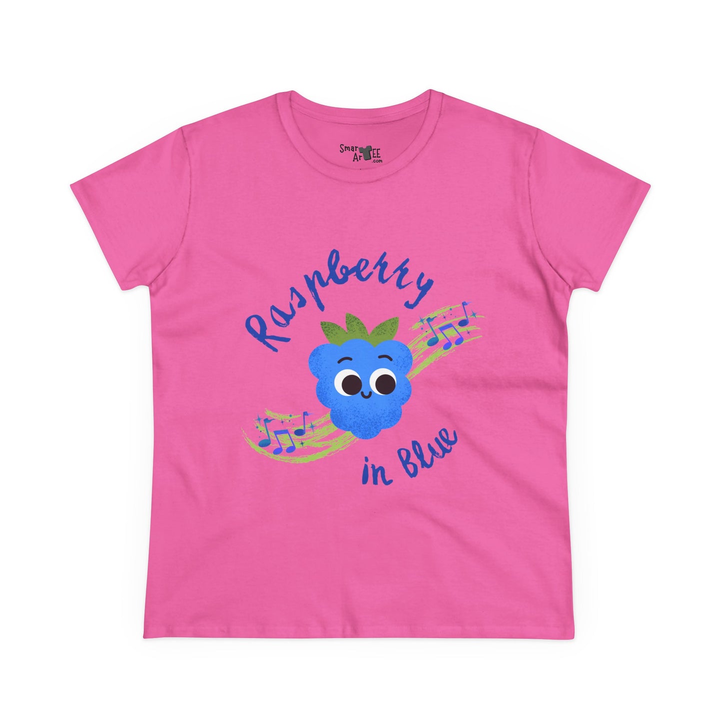 Women's Tee - Raspberry in Blue Music Lover Graphic T-Shirt, Funny Fruit Music Pun T-Shirt