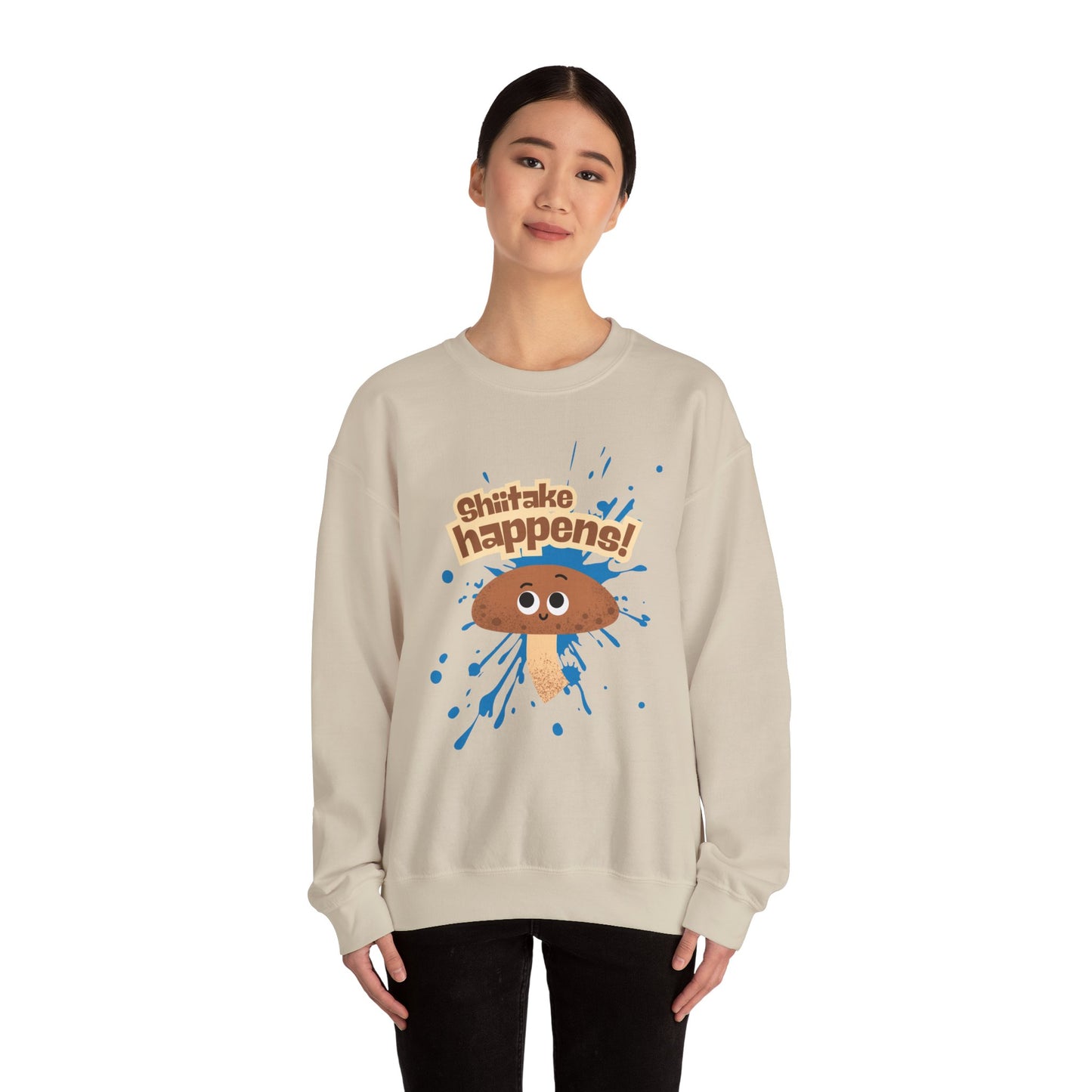 Shiitake Happens Crewneck Sweatshirt, Whimsical Fall Fashion, Unisex Styling, Great Gift Idea