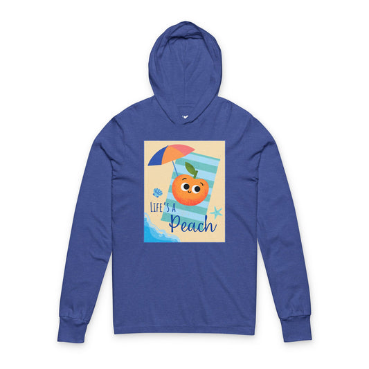Cute Peach Graphic Unisex Hooded Long Sleeve Shirt, Summer Fashion, Beachwear, Gift for Fruit Lovers, Casual Outfit, Vacation Apparel