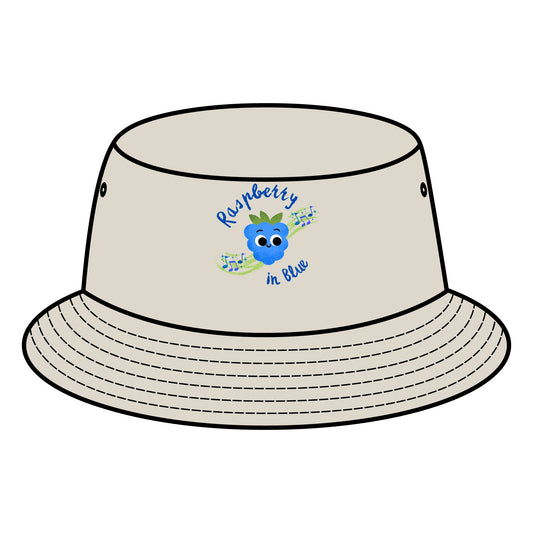 Trendy Bucket Hat with Raspberry in Blue Pun Design, Summer Accessory, Unisex Hats, Beach Wear, Outdoor Style, Gift for Music Lovers