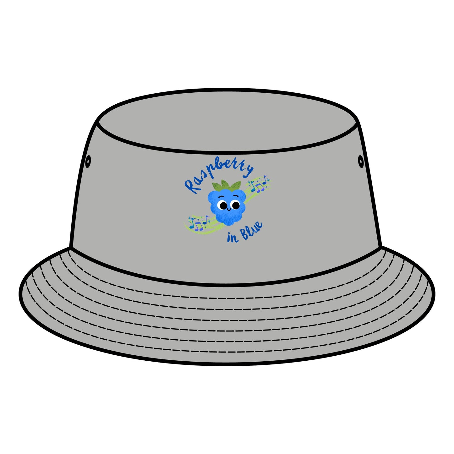 Trendy Bucket Hat with Raspberry in Blue Pun Design, Summer Accessory, Unisex Hats, Beach Wear, Outdoor Style, Gift for Music Lovers