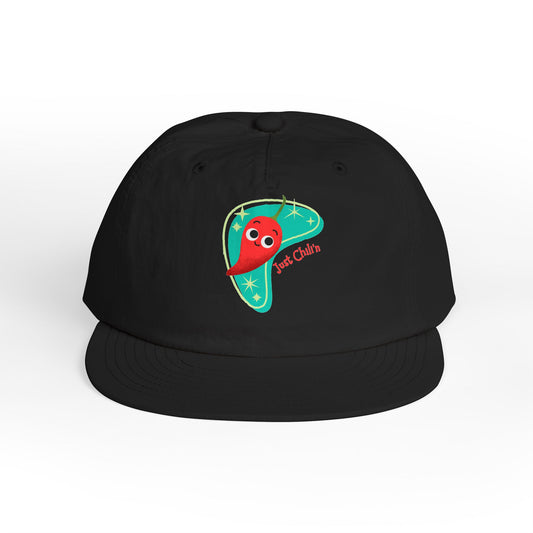 Surf Cap with Fun Chillin' Chili Design, Beach Apparel, Summer Hat Accessories, Gift for Food Lovers, Chill Vibes Cap, Surfing Headwear
