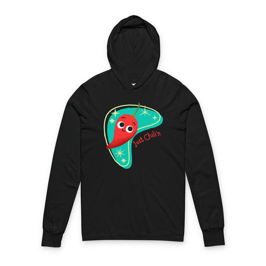 Chillin' Chili Unisex Fun Hooded Shirt for Summer, Funny Pun Long Sleeve Shirt, BBQs, Birthdays, Gifts, Lazy Days, Chill Vibes