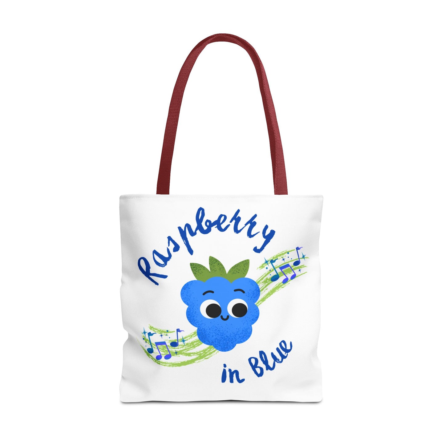 Raspberry in Blue Tote Bag, Cute Canvas Shopper, Eco-Friendly Gift, Fun Beach Bag, Musical Gift, Summer Accessory