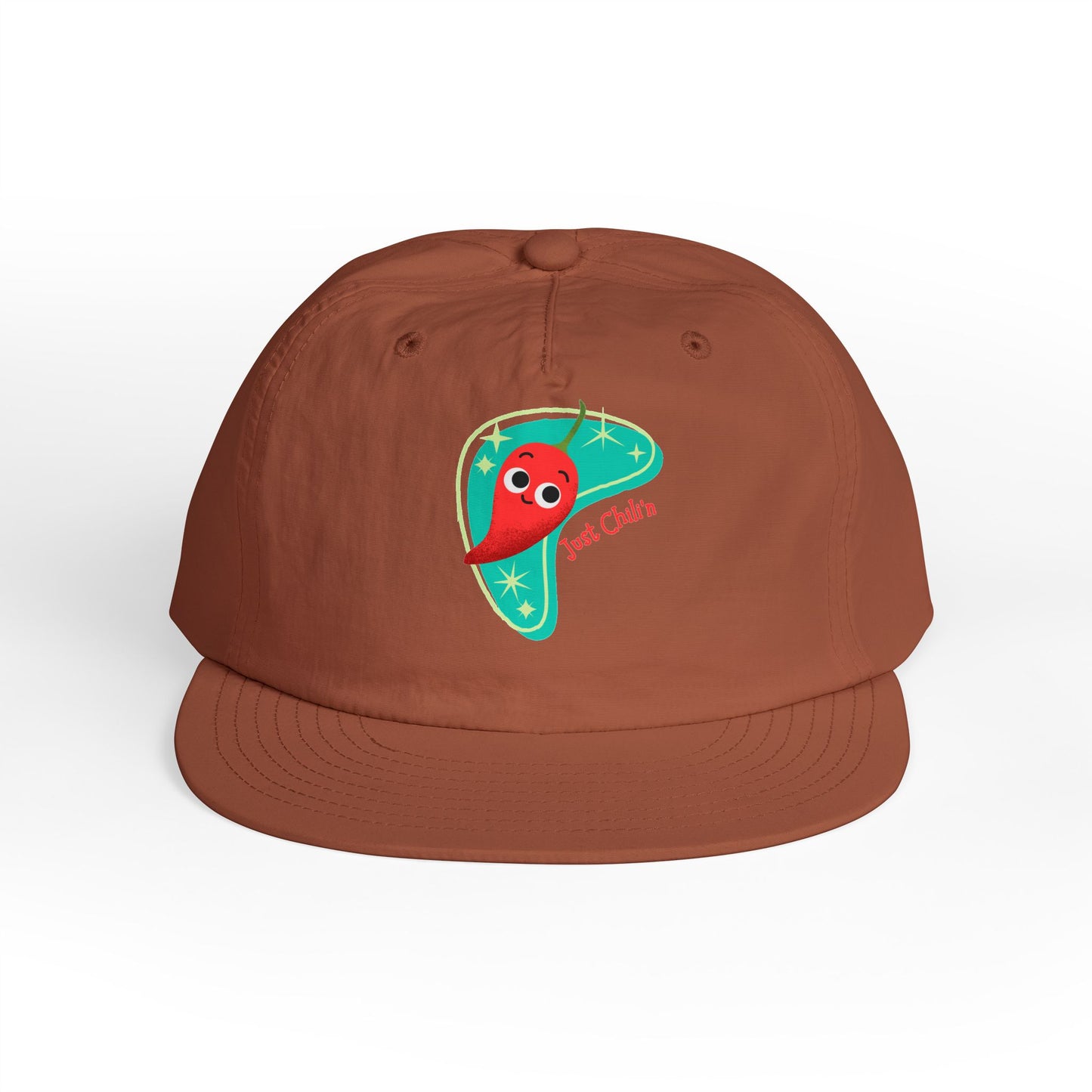 Surf Cap with Fun Chillin' Chili Design, Beach Apparel, Summer Hat Accessories, Gift for Food Lovers, Chill Vibes Cap, Surfing Headwear
