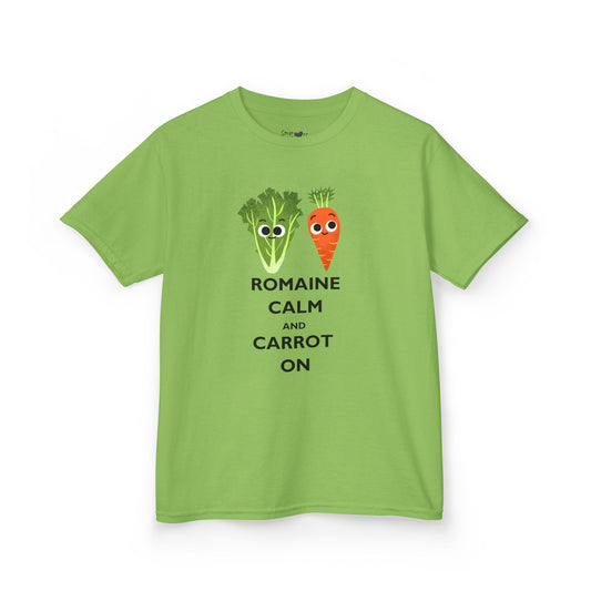 Whimsical 'Romaine Calm and Carrot On' Fun Shirt for Kids and Veggie Lovers, Gift for Kids, Playful Cotton Shirt
