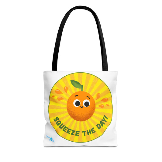 Cheerful Tote Bag, Squeeze the Day Bag, Fun Grocery Tote, Orange Design Shopper, Cute Gift for Fruit Lovers