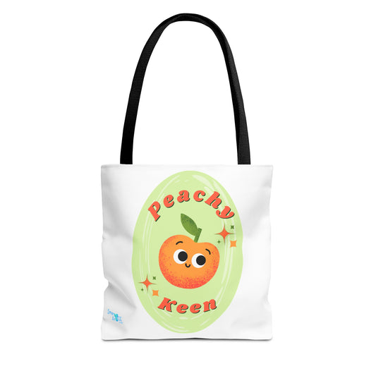Peachy Keen Tote Bag, Cute Fruit Tote, Eco-Friendly Shopping Bag, Reusable Grocery Tote, Gift for Fruit Lovers