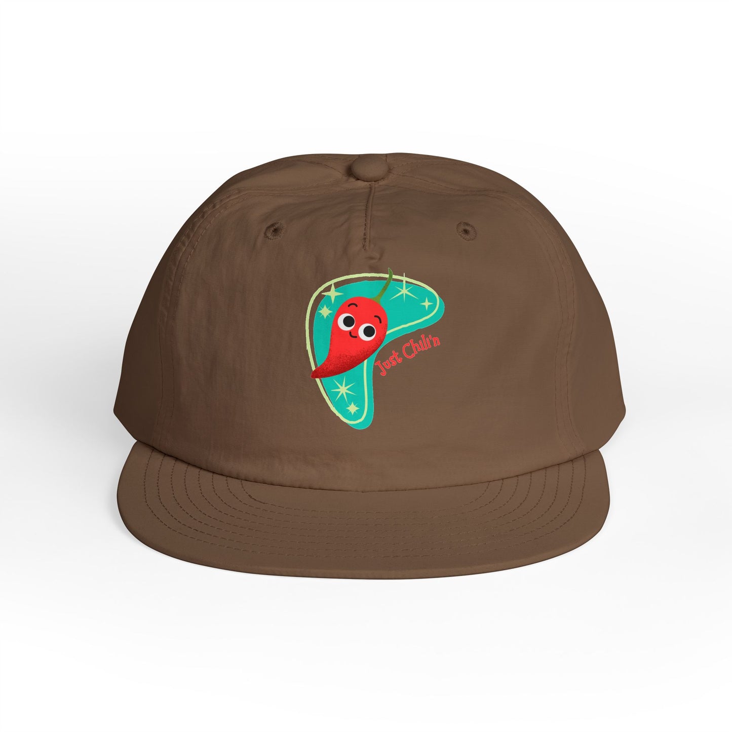 Surf Cap with Fun Chillin' Chili Design, Beach Apparel, Summer Hat Accessories, Gift for Food Lovers, Chill Vibes Cap, Surfing Headwear