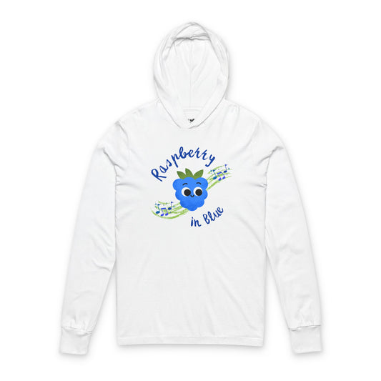 Raspberry in Blue Unisex Hooded Long Sleeve Shirt, Cute Cartoon Top, Gift for All Ages, Music Lover's Apparel, Summer Shirt