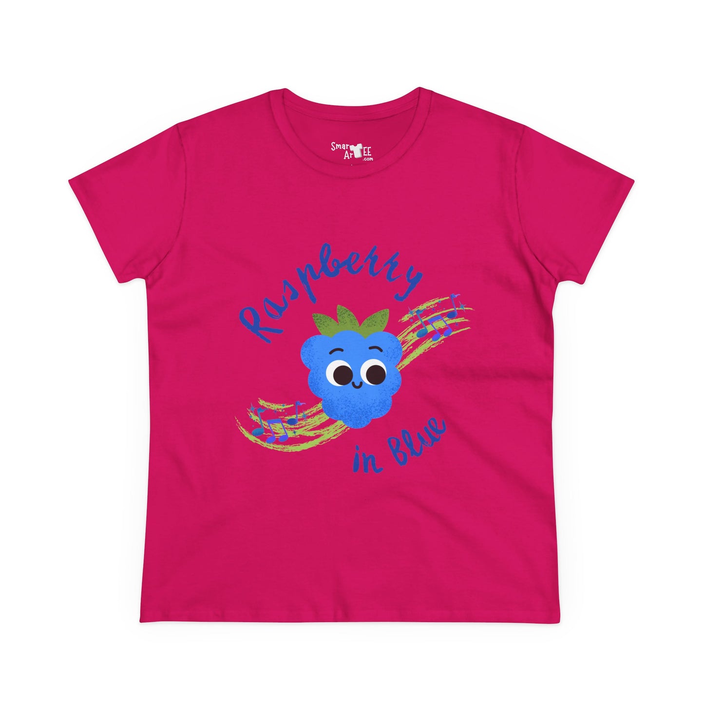 Women's Tee - Raspberry in Blue Music Lover Graphic T-Shirt, Funny Fruit Music Pun T-Shirt