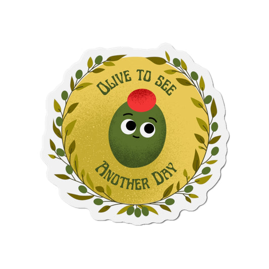 Cheerful Olive Die-Cut Magnet - Cute Kitchen Decor, Fridge Stickers, Gift for Foodies, Funny Home Accessories, Positive Vibes
