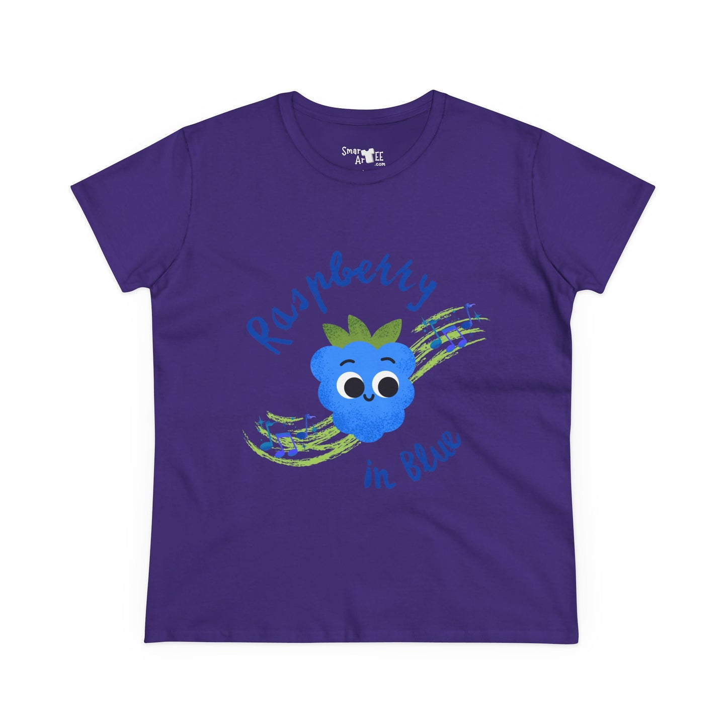 Women's Tee - Raspberry in Blue Music Lover Graphic T-Shirt, Funny Fruit Music Pun T-Shirt