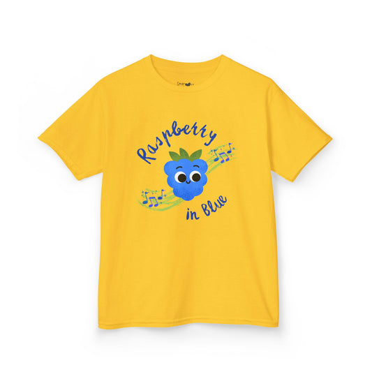 Kids 'Rhapsody in Blue' Raspberry Pun Tee, Cute Kids Shirt, Fun Gift for Children, Summer Outfit, Birthday Gift, Playdate Attire