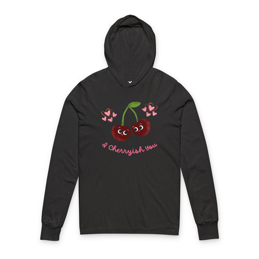 Cherry Love Unisex Hooded Long Sleeve Shirt, Cute Valentine's Gift, Kawaii Fashion Pullover, Casual Wear, Spring Wardrobe Essential