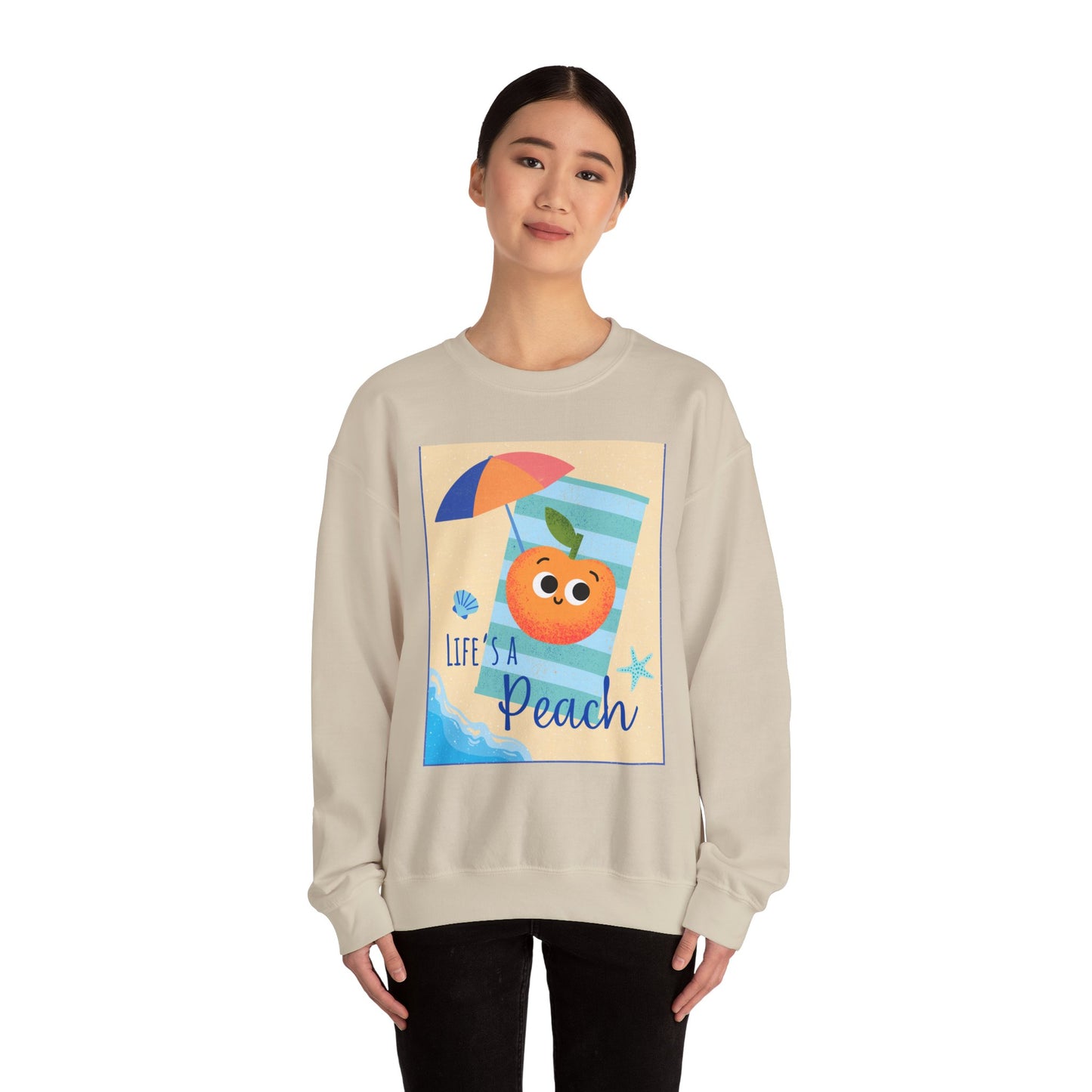 Life's a Peach Crewneck Sweatshirt | Cute Sweatshirt for Summer, Beach Day, Gift Idea, Funny Fruit Pun, Unisex Apparel, Trendy Fashion