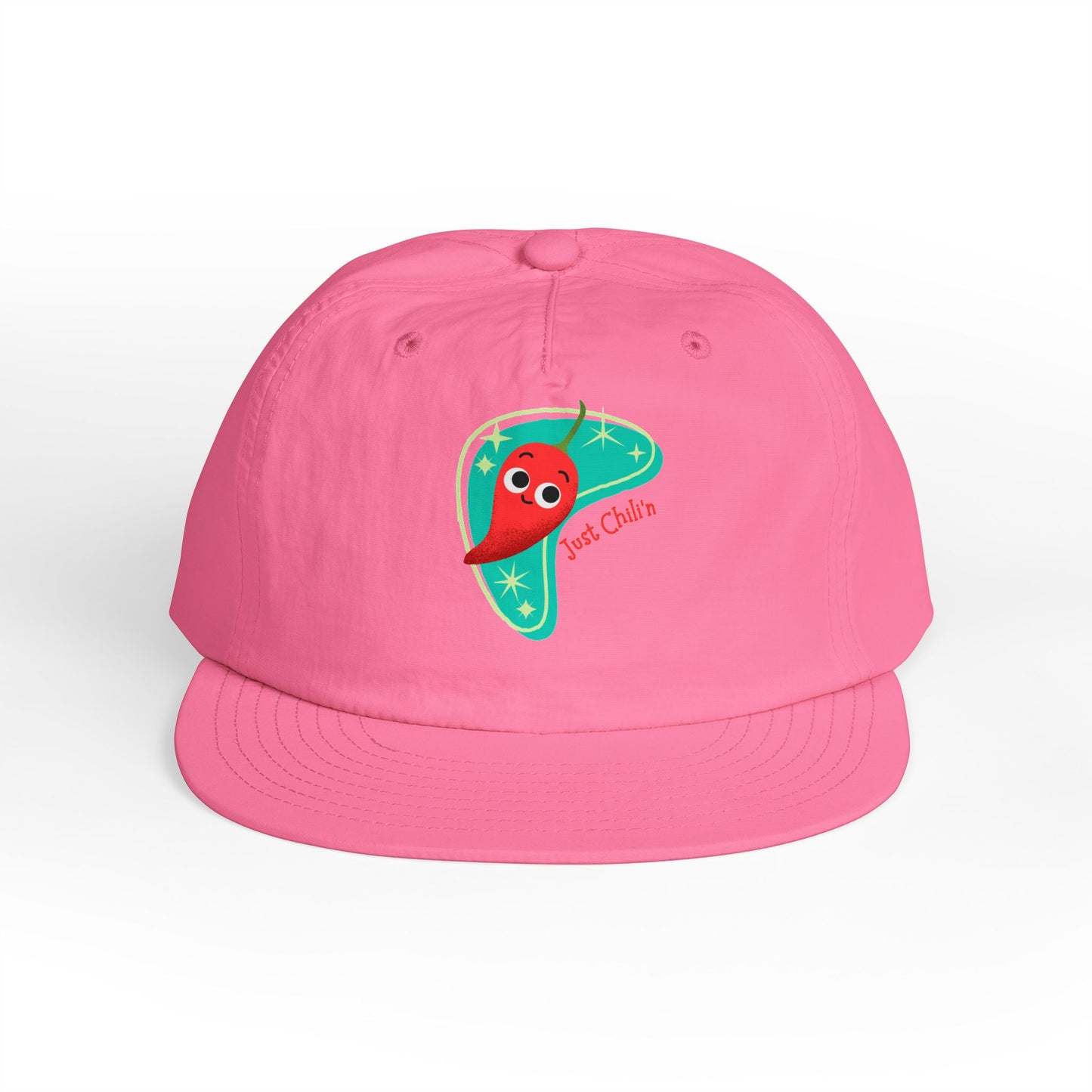 Surf Cap with Fun Chillin' Chili Design, Beach Apparel, Summer Hat Accessories, Gift for Food Lovers, Chill Vibes Cap, Surfing Headwear