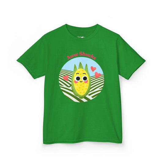 Cute Kids Tee with Aww Shucks Corn Design, Fun Summer Shirt for Children, Ideal for Birthdays, Playdates, and Family Outings, Youth Apparel