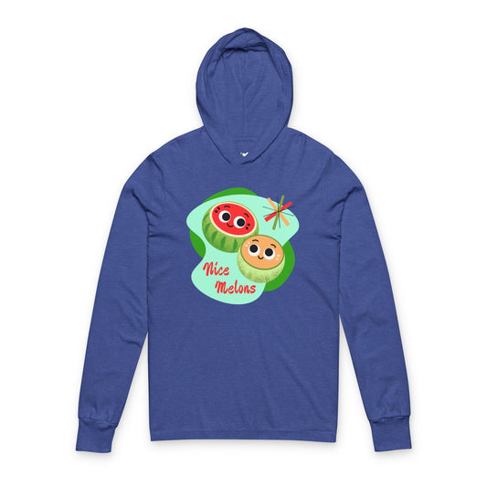Cute Melon Design Unisex Hooded Long Sleeve Shirt - Fun Melon Graphic for Summer Vibes, Casual Wear, Beach Days, Nice Melons, Gift Ideas