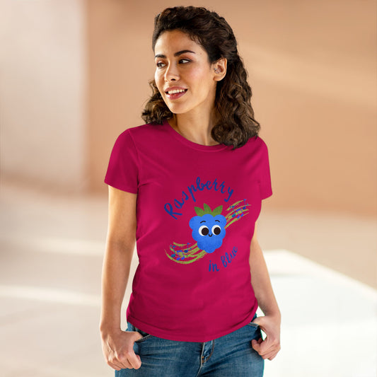 Women's Tee - Raspberry in Blue Music Lover Graphic T-Shirt, Funny Fruit Music Pun T-Shirt