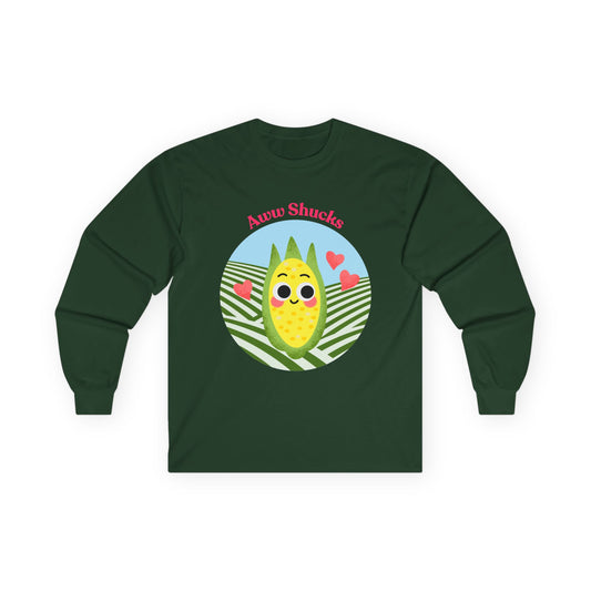 Cute Aww Shucks Corn Long Sleeve Tees, Funny Shirt for Foodies, Gifts for All Ages, Cute Vegetable Pun Crewneck